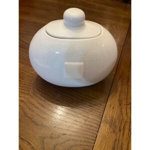 Happy Everything White Ceramic Textured Round Cookie Jar With Lid